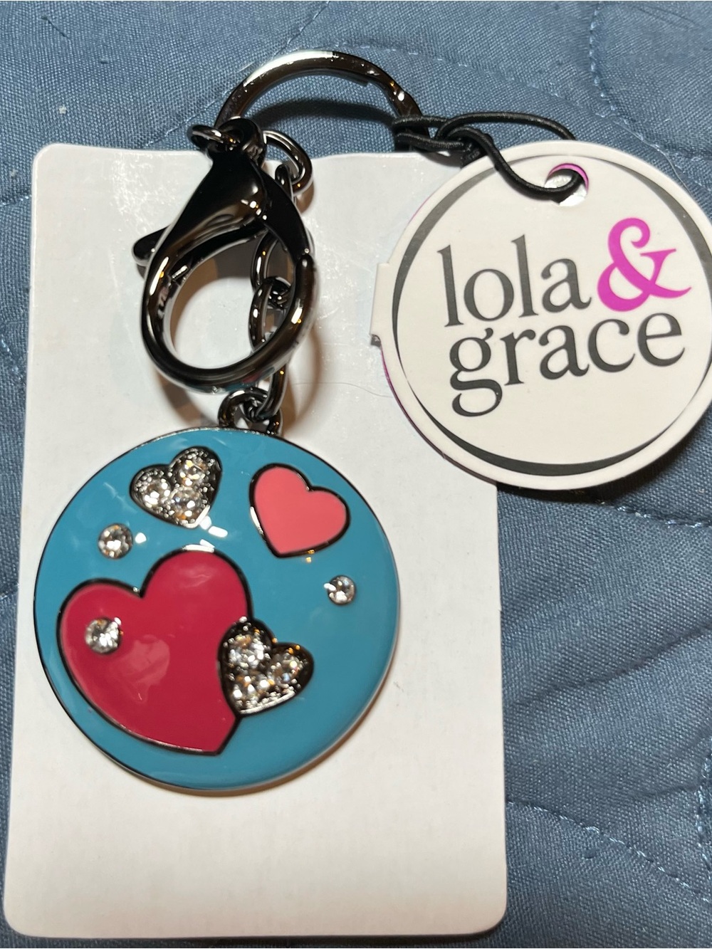 Lola & Grace Enamel Bag, Keychain Charm with crystals, New